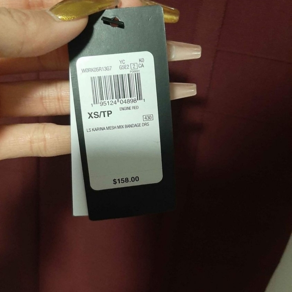 Guess BNWT ls Karina mesh bandage dress maroon size xsmall - Picture 5 of 9
